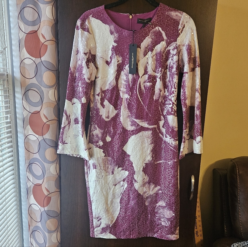 Donna Karan Purple and White Sequin Dress NWT